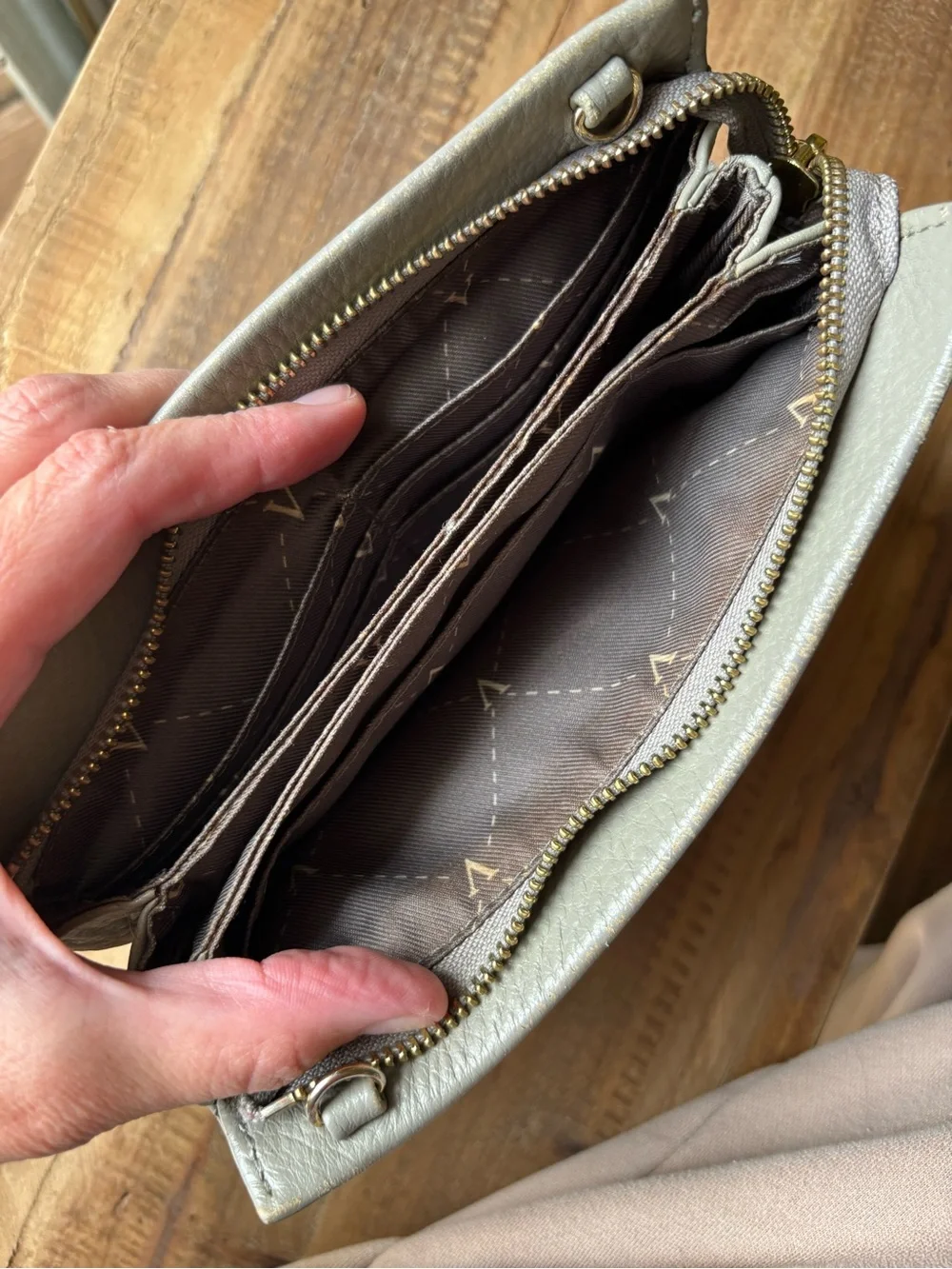 Vince Camuto Light Gray Pebbled Leather Wristlet Clutch